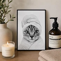 Cadre noir & blanc - Chat avec serviette
