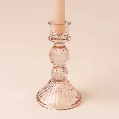 Porte-bougie en verre rose - Callista