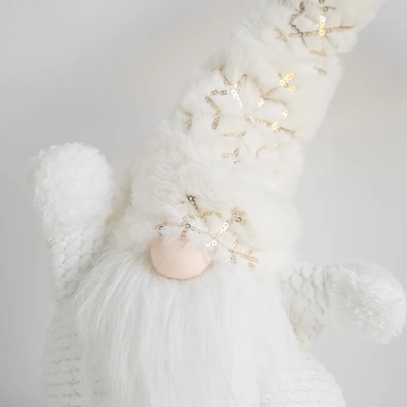 Gnome blanc avec tuque blanche et or