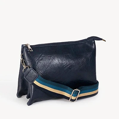 Sac à bandoulière bleu - Ganse à rayures