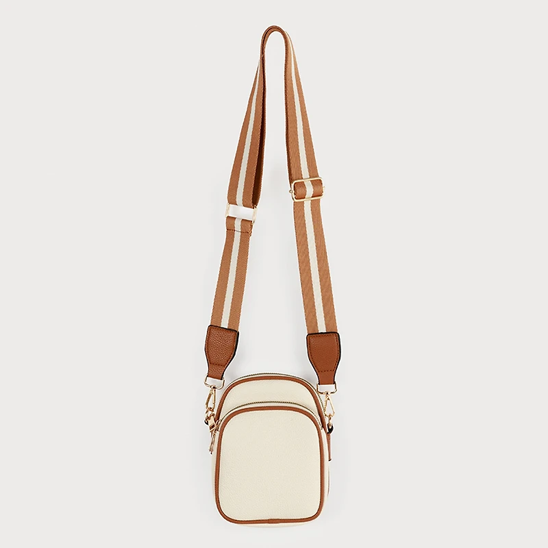 Beige crossbody bag - Striped trim