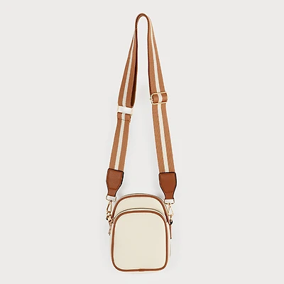 Beige crossbody bag - Striped trim