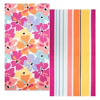 Ensemble de 2 serviettes de plage - Rayures florales