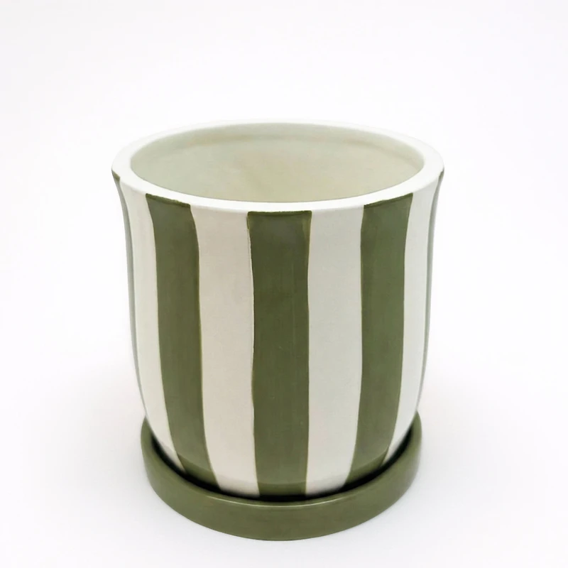 Green striped planter
