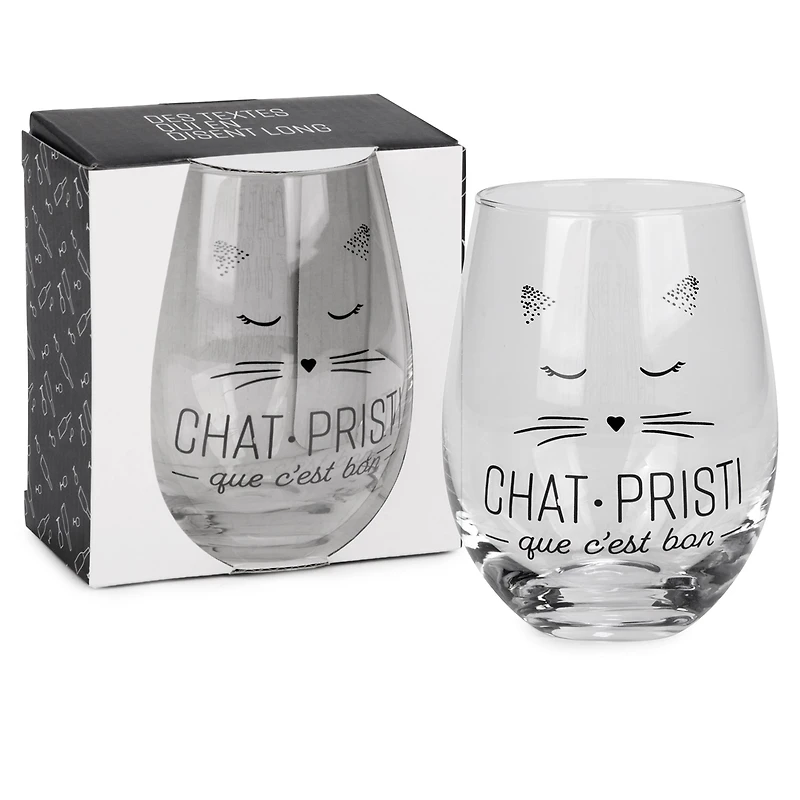 Verre à vin sans pied ''chat pristi''
