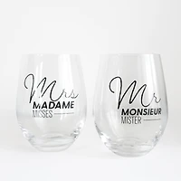 Set of 2 stemless wine glasses - M/Mrs