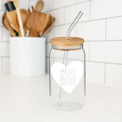 Verre avec paille & couvercle - Merci