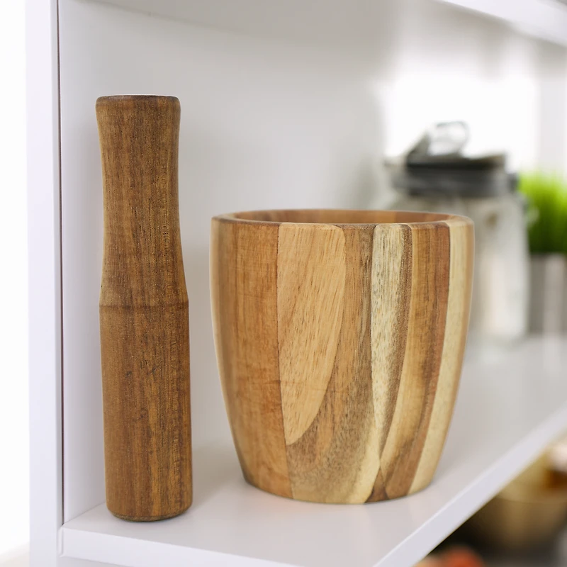 Mortier & pilon en bois d'acacia