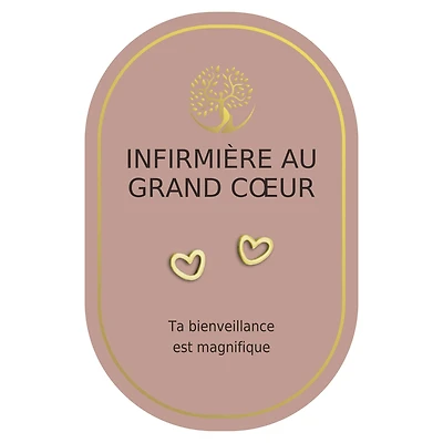 Gold heart earrings - Infirmière