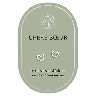 Boucles d'oreilles coeur argent - Chère soeur