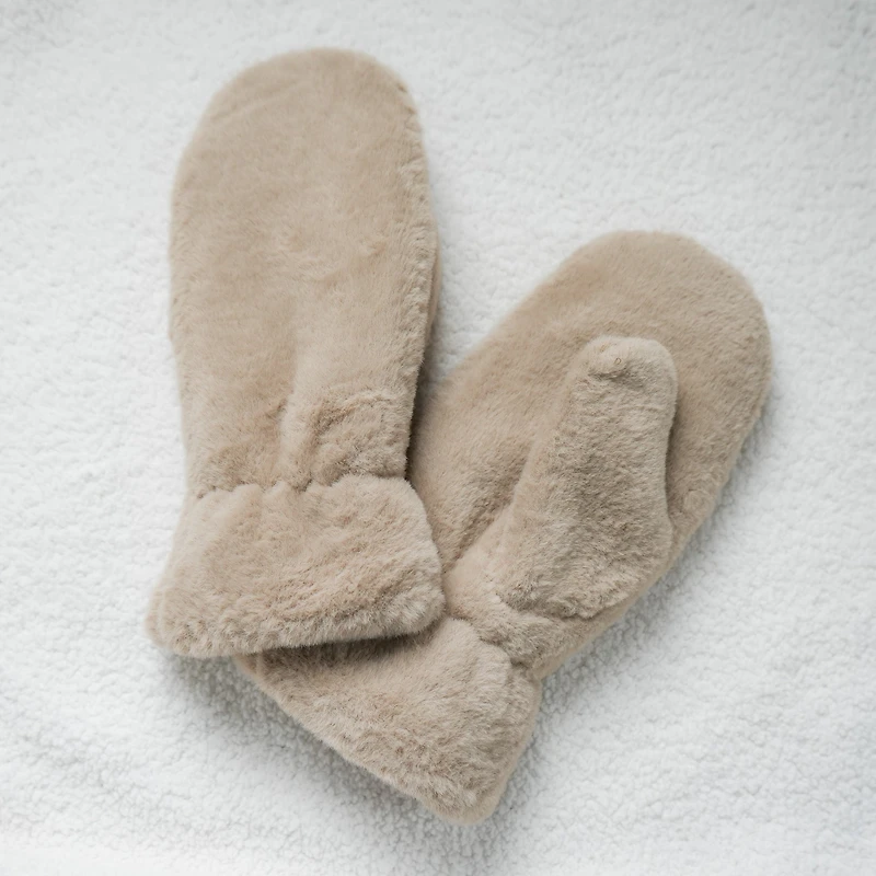 Mitaines taupes - Fausse fourrure