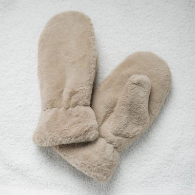 Mitaines taupes - Fausse fourrure