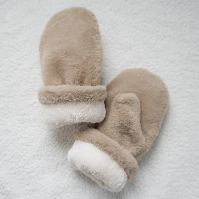 Mitaines taupes - Fausse fourrure