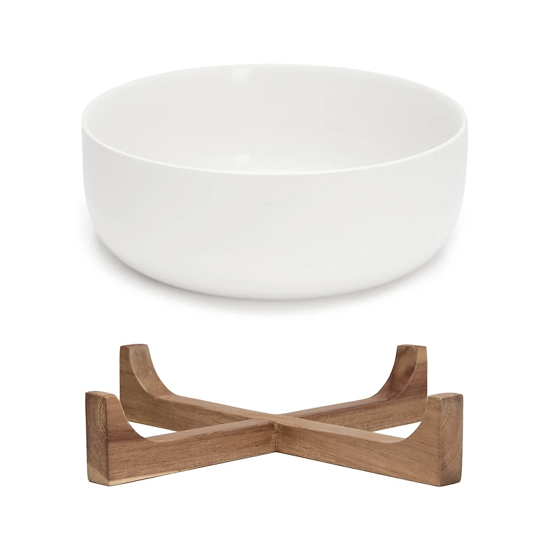 Bowl on wooden base - White