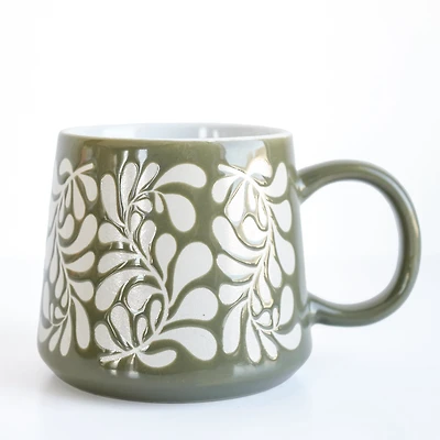 Tasse olive - Motifs feuillage