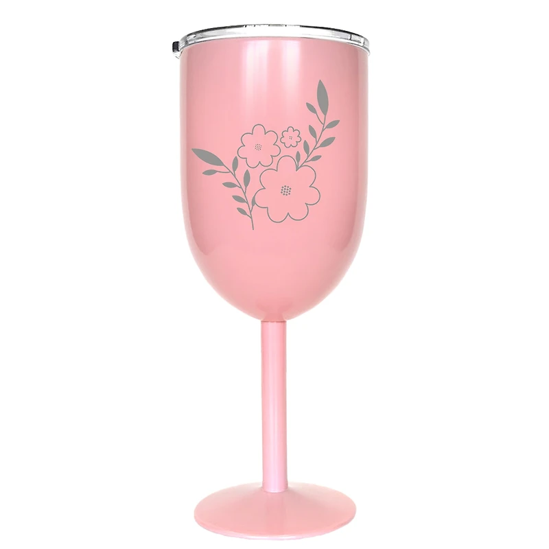 Verre à vin isotherme rose - Fleurs