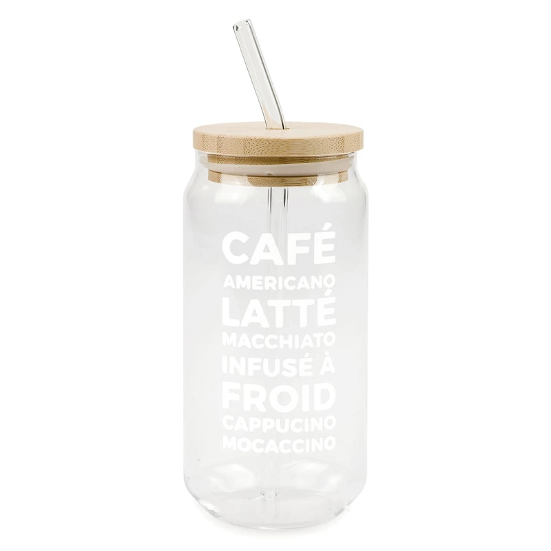 Glass with straw & lid - Café latte