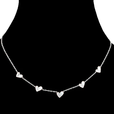 Collier coeurs perlés - Argent