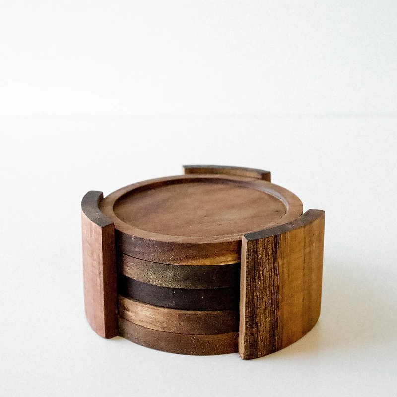 Ensemble de 4 sous-verres rond - Bois d'acacia