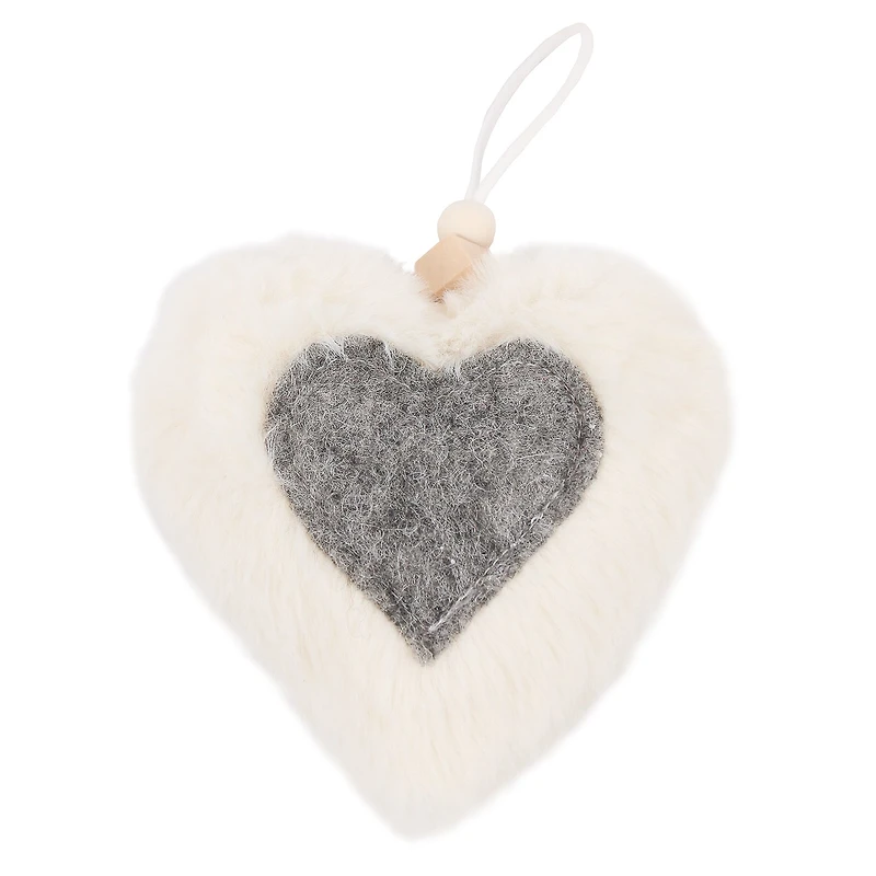 Fur heart ornament - Ivory and gray