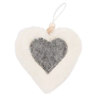 Fur heart ornament - Ivory and gray