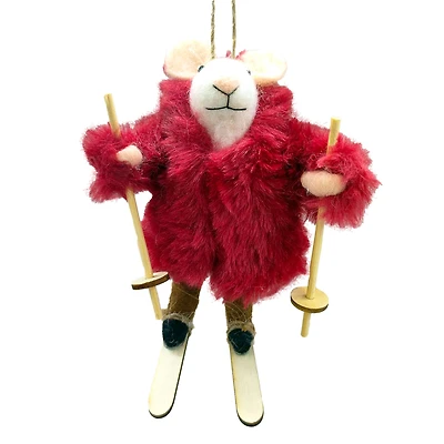 Ornement souris - Ski et manteau rouge