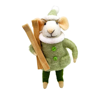 Mouse ornament - Ski and green coat