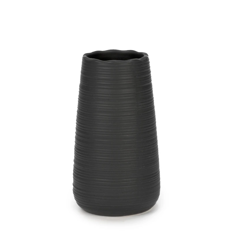 Black striated vase - 6"