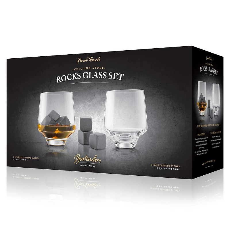 Ensemble de 2 verres avec 6 glaçons en pierre ollaire