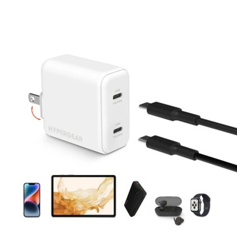 Hypergear 40W Dual Port 20W USB-C PD Wall USB-C PD/PPS Wall Charger Hub