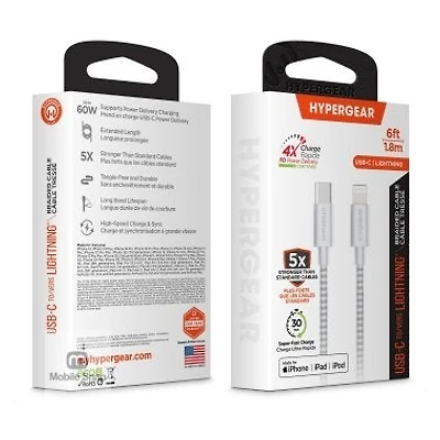 HyperGear 6 ft. 180cm USB-C to Lightning Braided Charge and Sync Cable
