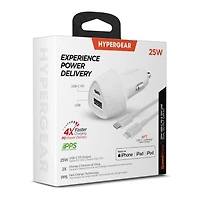 HyperGear SpeedBoost 25W USB-C PD + 12W USB Fast CLA Car Charger w/ PPS 4ft Lightning Cable