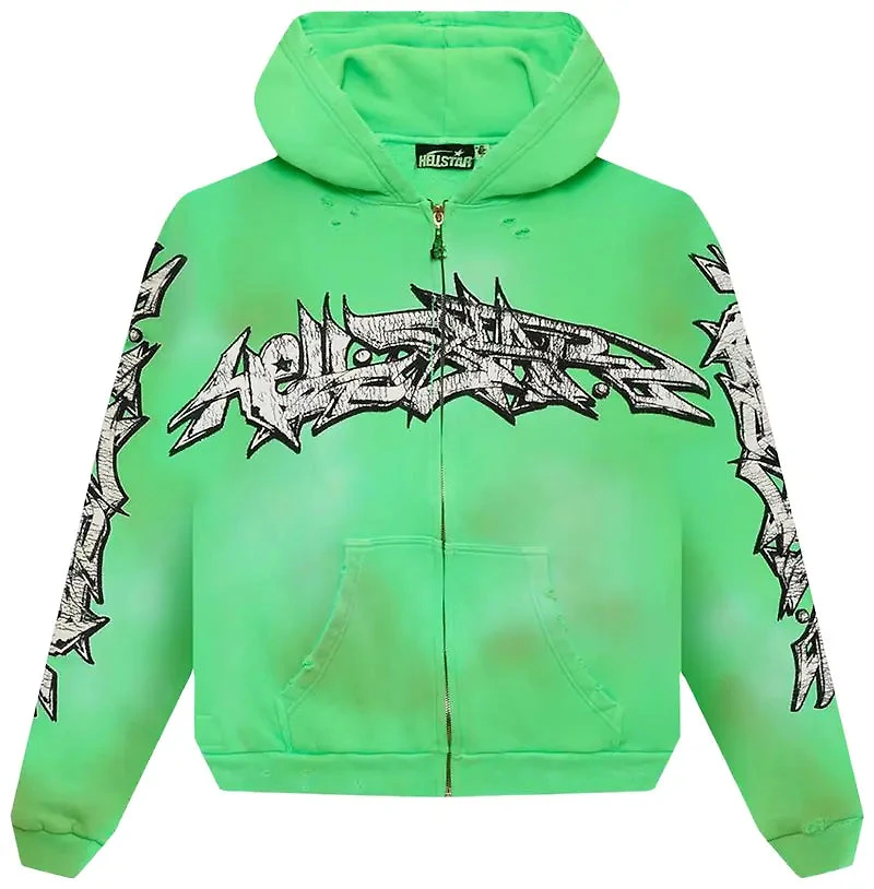 Hellstar Graffiti Zip-Up Hoodie 'Green'