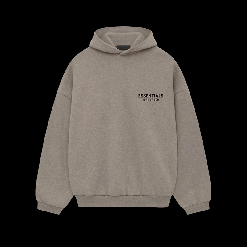 Essentials Heather Grey Fleece Hoodie (Black Logo)