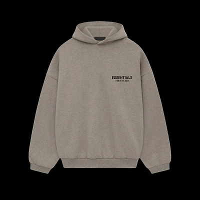Essentials Heather Grey Fleece Hoodie (Black Logo)