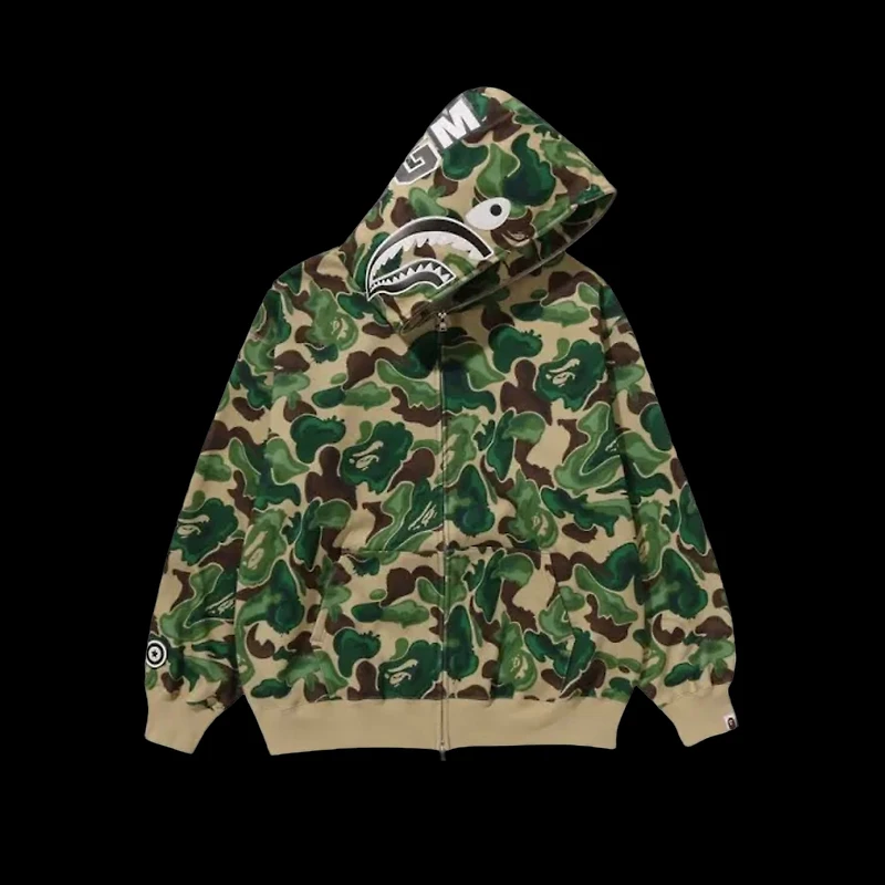 BAPE Zip Up Green Art Camo Shark
