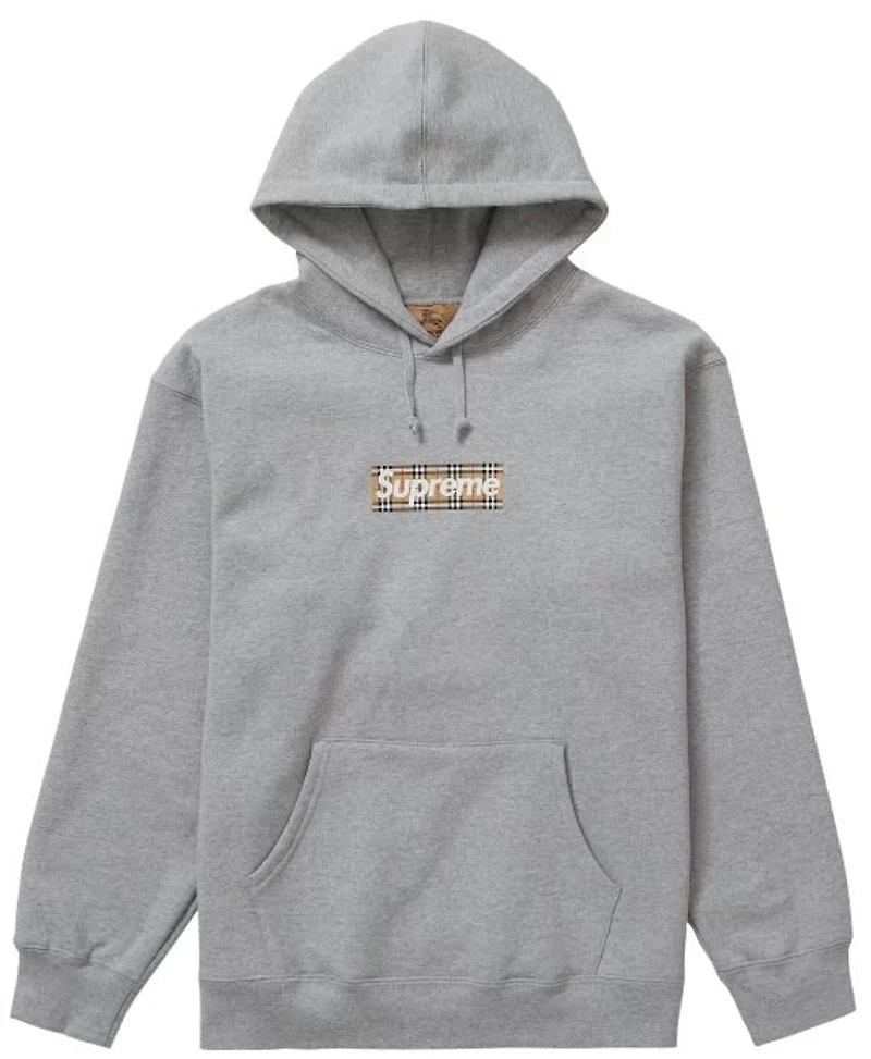 Supreme Burberry Box Logo Hoodie Grey