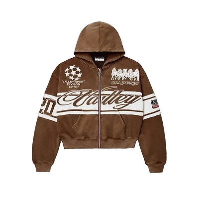 Vale Brown Cursive Zip Up Hoodie
