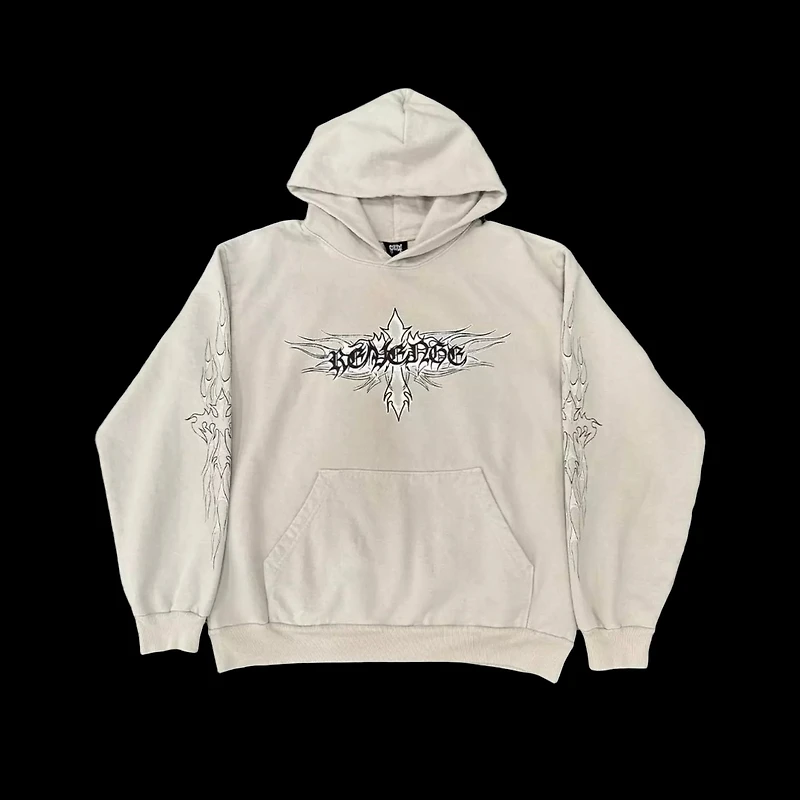 Revenge Flaming Cross Hoodie Cement