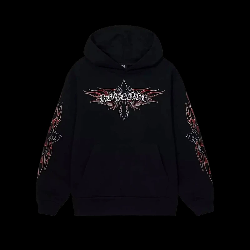 Revenge Flaming Cross Hoodie Black
