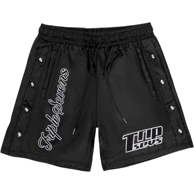 Triple Sevens Nylon Button Up Shorts Black