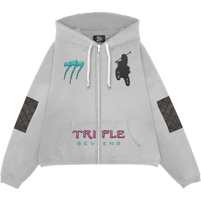Triple Sevens Moto Zip Up Hoodie Grey