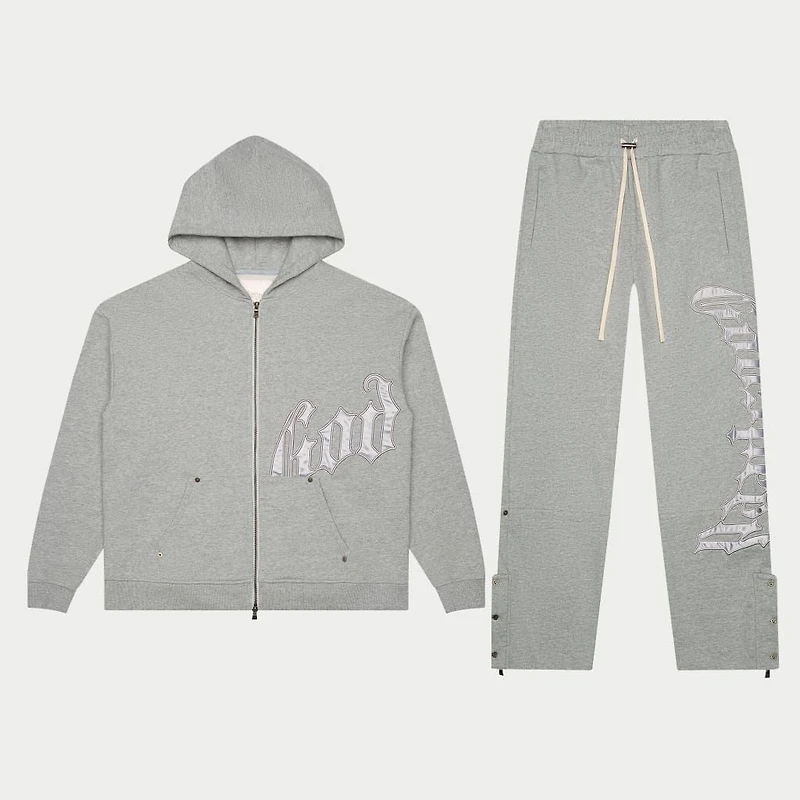 *Sold As Set* GodSpeed OG Logo Sweatsuit V2 (Grey/Silver Satin)