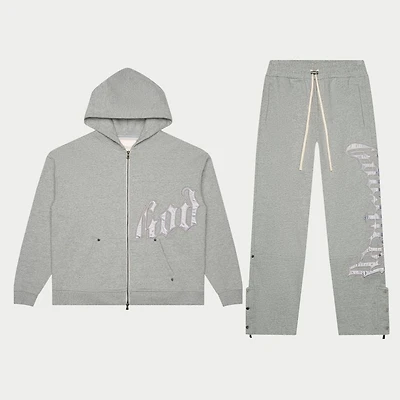 *Sold As Set* GodSpeed OG Logo Sweatsuit V2 (Grey/Silver Satin)