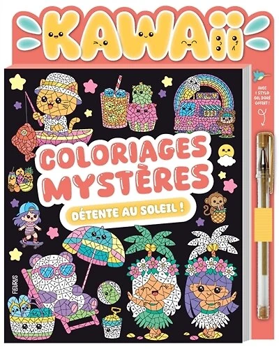 Coloriages mystères kawaii: détente au soleil !