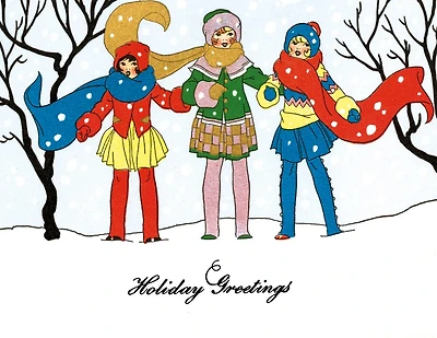 Golden Memories Christmas Correspondence Card Packs: Little Girls in the Snow