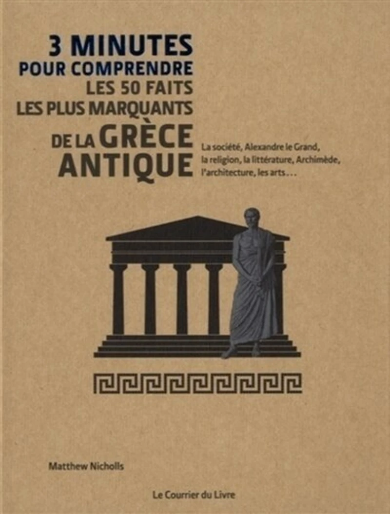 3 minutes pour comprendre les 50 faits les plus marquants de la Grèce antique: la société, Alexandre le Grand, la religion, la littérature, Archimède, l'architecture, les arts...