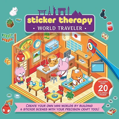 STICKER THERAPY WORLD TRAVELER: Create Your Own Mini Worlds by Building 6 Sticker Scenes with Your Precision Craft Tool