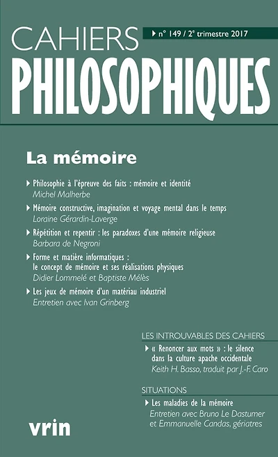 Cahiers philosophiques, n°149. La mémoire