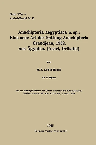 Anachipteria aegyptiaca n. sp.: Eine neue Art der Gattung Anachipteria Grandjean, 1932, aus Ägypten. (Acari, Oribatei)